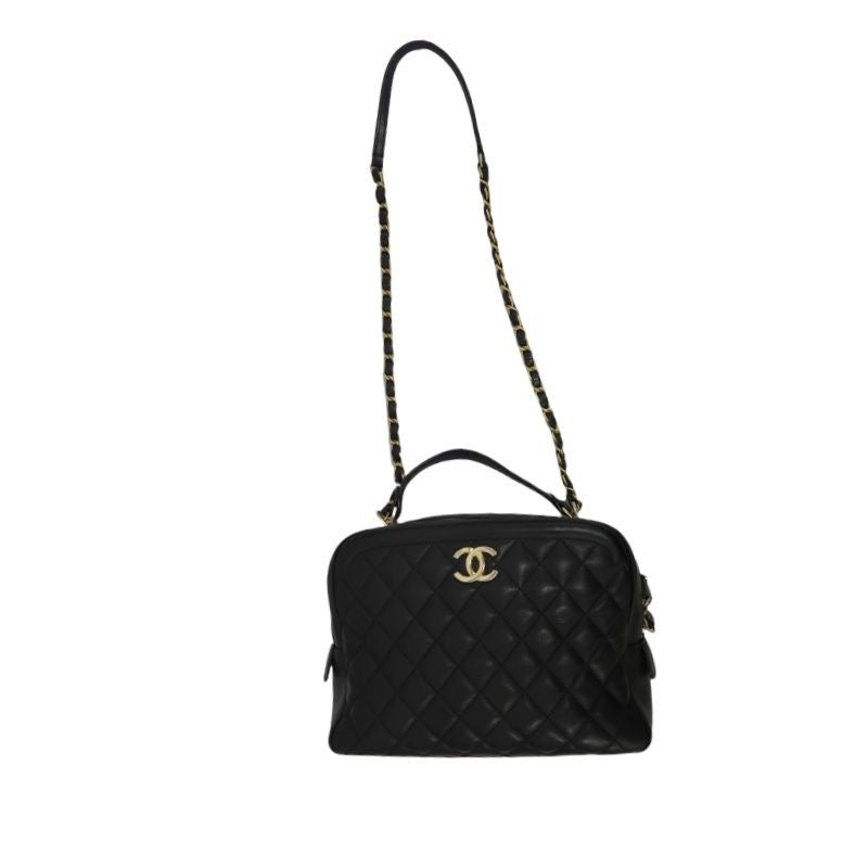 CHANEL Quilted Vanity Handbag, Black Lambskin, Gold-tone Hardware