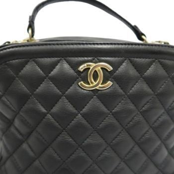 CHANEL Quilted Vanity Handbag, Black Lambskin, Gold-tone Hardware