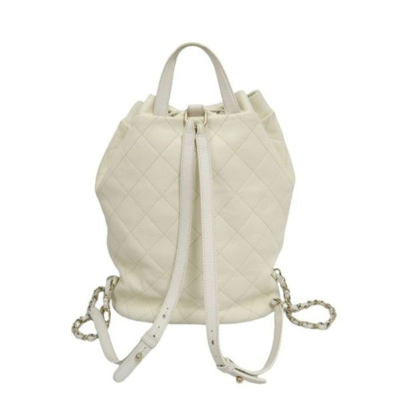 CHANEL Quilted Drawstring Backpack, Off-white Caviar Leather