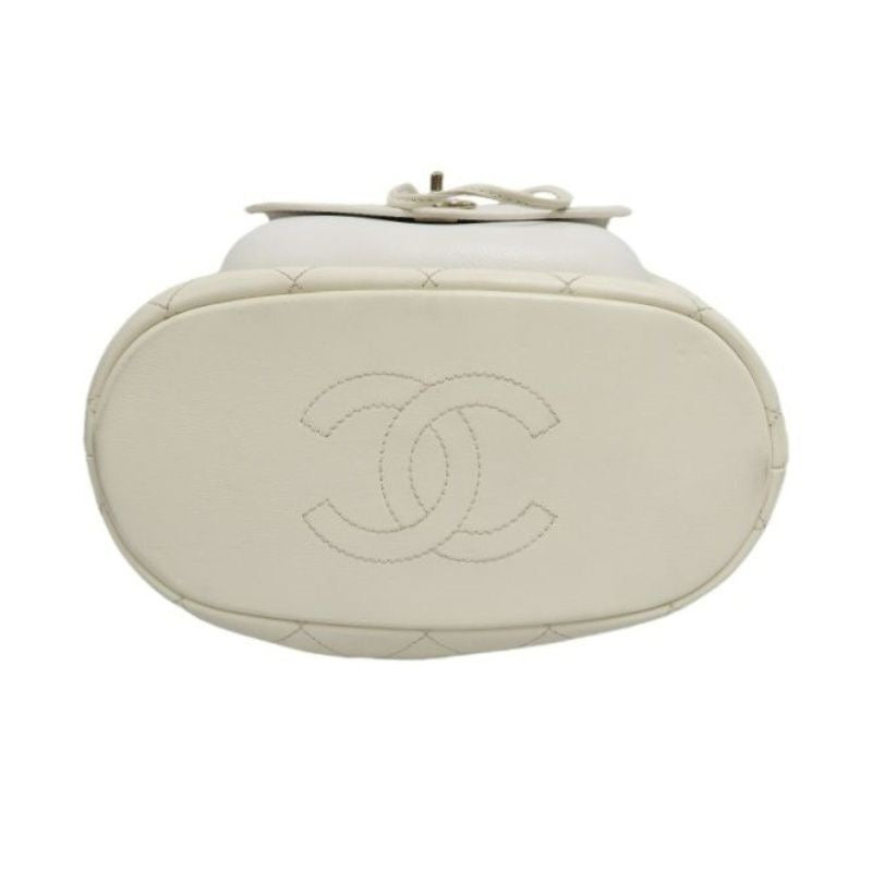 CHANEL Quilted Drawstring Backpack, Off-white Caviar Leather