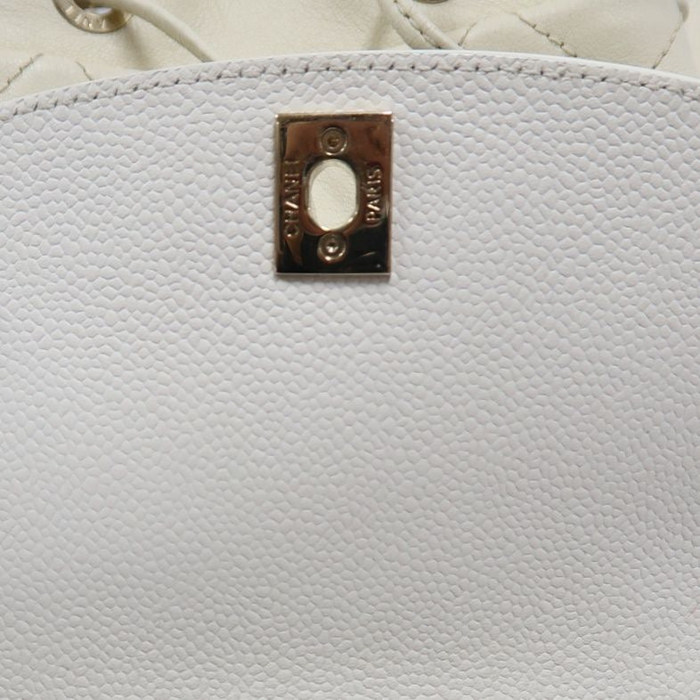 CHANEL Quilted Drawstring Backpack, Off-white Caviar Leather