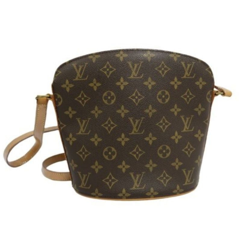 LOUIS VUITTON Monogram Drouot Crossbody Bag, Brown Coated Canvas (PVC), Barrel Shape