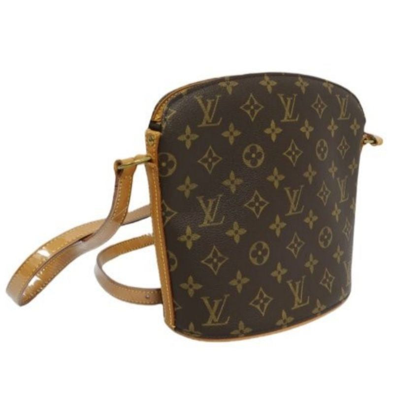 LOUIS VUITTON Monogram Drouot Crossbody Bag, Brown Coated Canvas (PVC), Barrel Shape