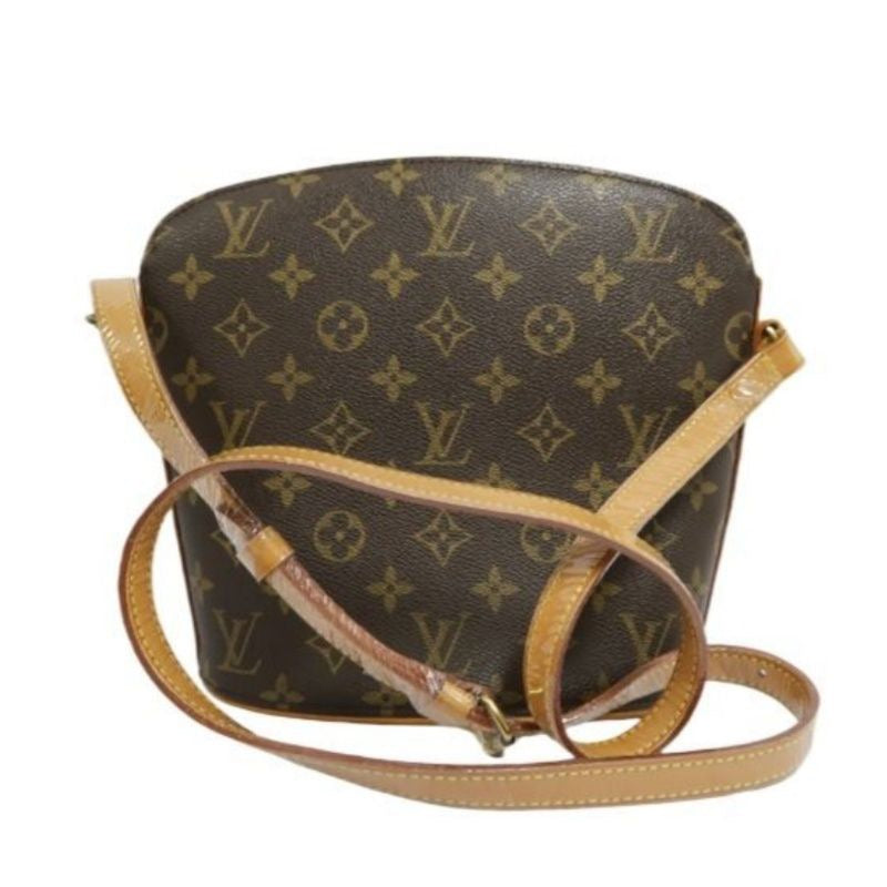 LOUIS VUITTON Monogram Drouot Crossbody Bag, Brown Coated Canvas (PVC), Barrel Shape