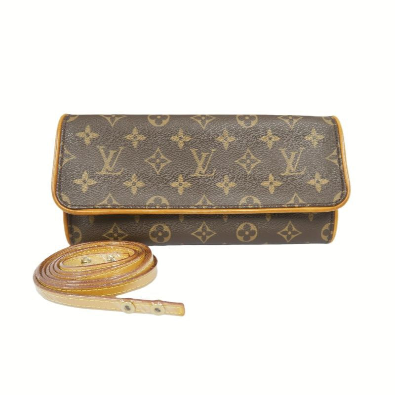 LOUIS VUITTON Monogram Pochette Twin GM Shoulder Bag, Brown Coated Canvas (PVC), Envelope Style Belt Bag