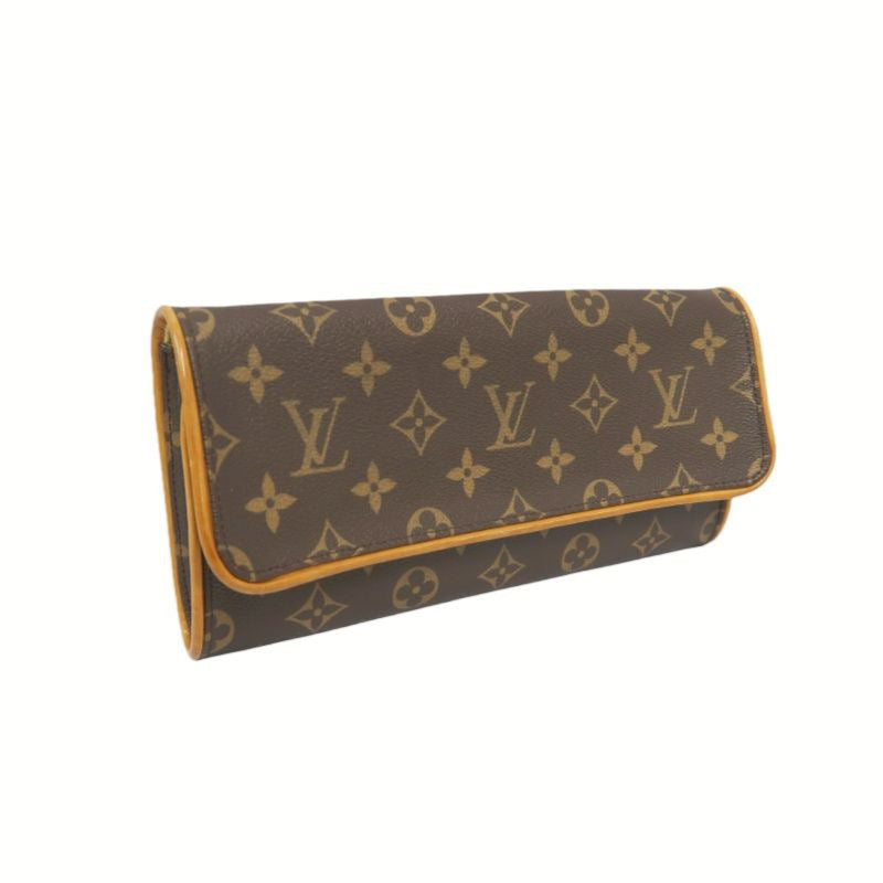 LOUIS VUITTON Monogram Pochette Twin GM Shoulder Bag, Brown Coated Canvas (PVC), Envelope Style Belt Bag