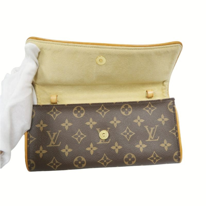 LOUIS VUITTON Monogram Pochette Twin GM Shoulder Bag, Brown Coated Canvas (PVC), Envelope Style Belt Bag