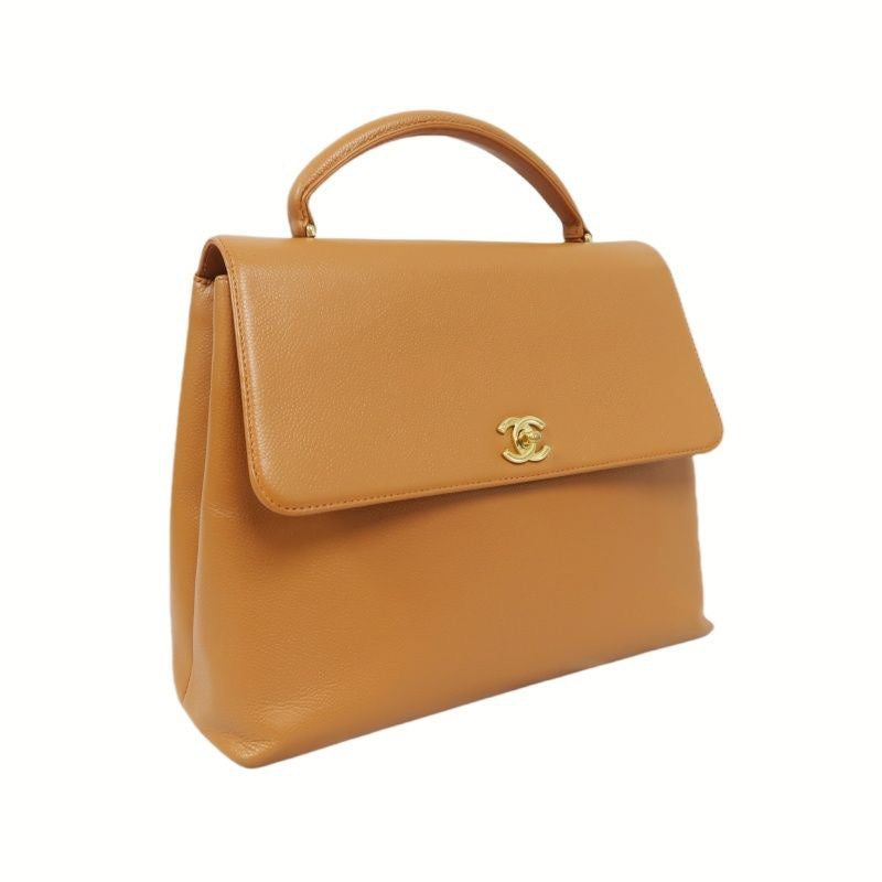 CHANEL Caviar Skin Top Handle Handbag, Brown with Gold Hardware, Orange Calfskin