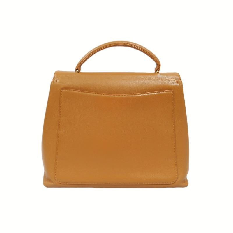 CHANEL Caviar Skin Top Handle Handbag, Brown with Gold Hardware, Orange Calfskin
