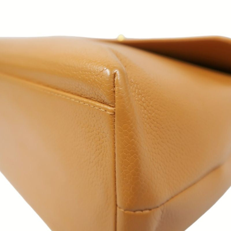CHANEL Caviar Skin Top Handle Handbag, Brown with Gold Hardware, Orange Calfskin