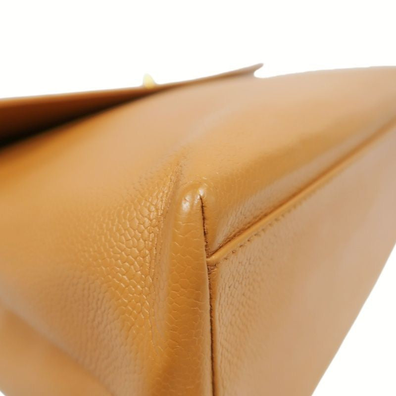 CHANEL Caviar Skin Top Handle Handbag, Brown with Gold Hardware, Orange Calfskin