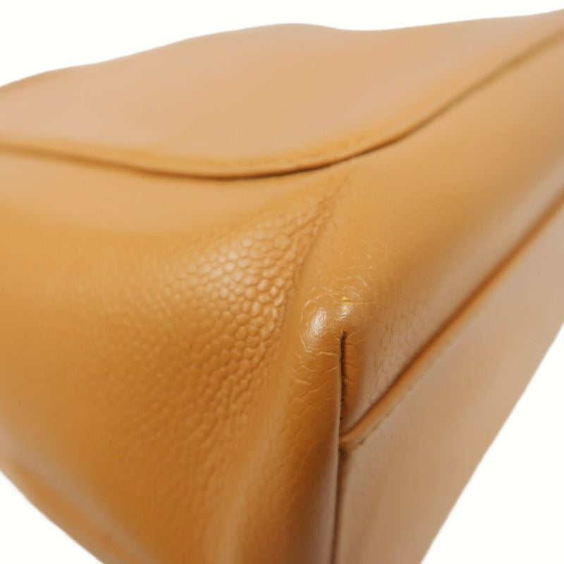 CHANEL Caviar Skin Top Handle Handbag, Brown with Gold Hardware, Orange Calfskin
