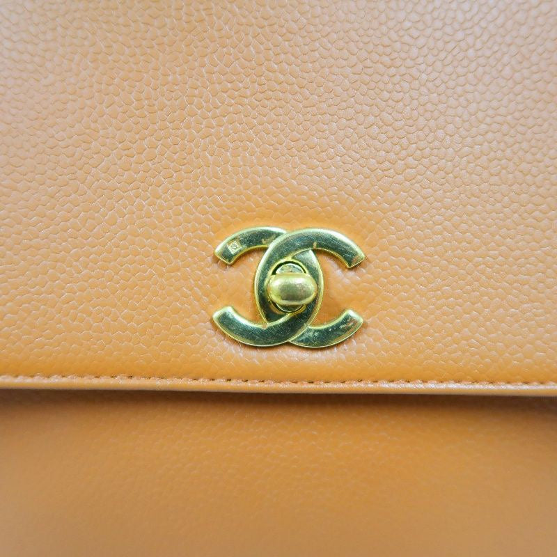 CHANEL Caviar Skin Top Handle Handbag, Brown with Gold Hardware, Orange Calfskin