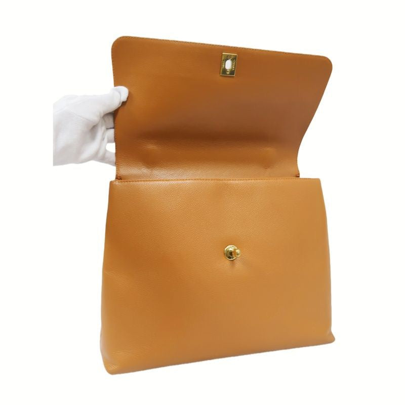 CHANEL Caviar Skin Top Handle Handbag, Brown with Gold Hardware, Orange Calfskin