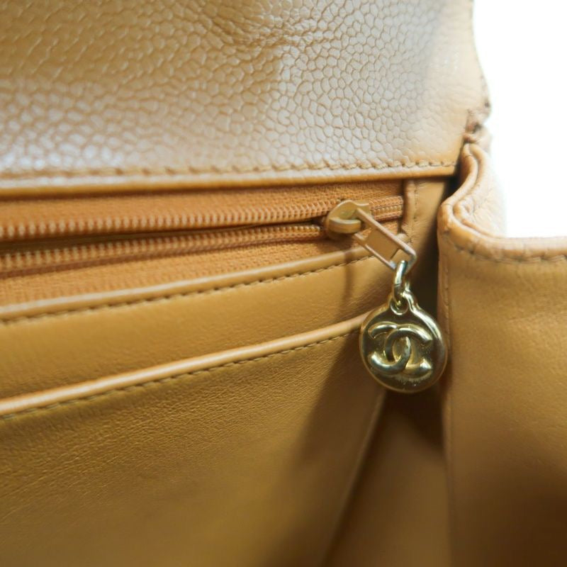 CHANEL Caviar Skin Top Handle Handbag, Brown with Gold Hardware, Orange Calfskin