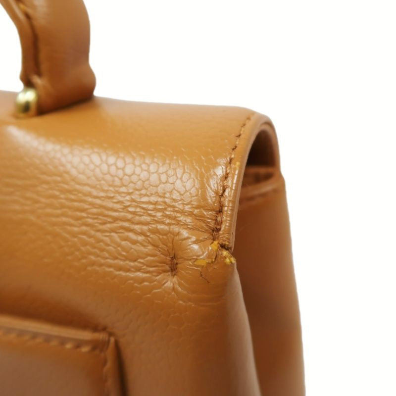 CHANEL Caviar Skin Top Handle Handbag, Brown with Gold Hardware, Orange Calfskin
