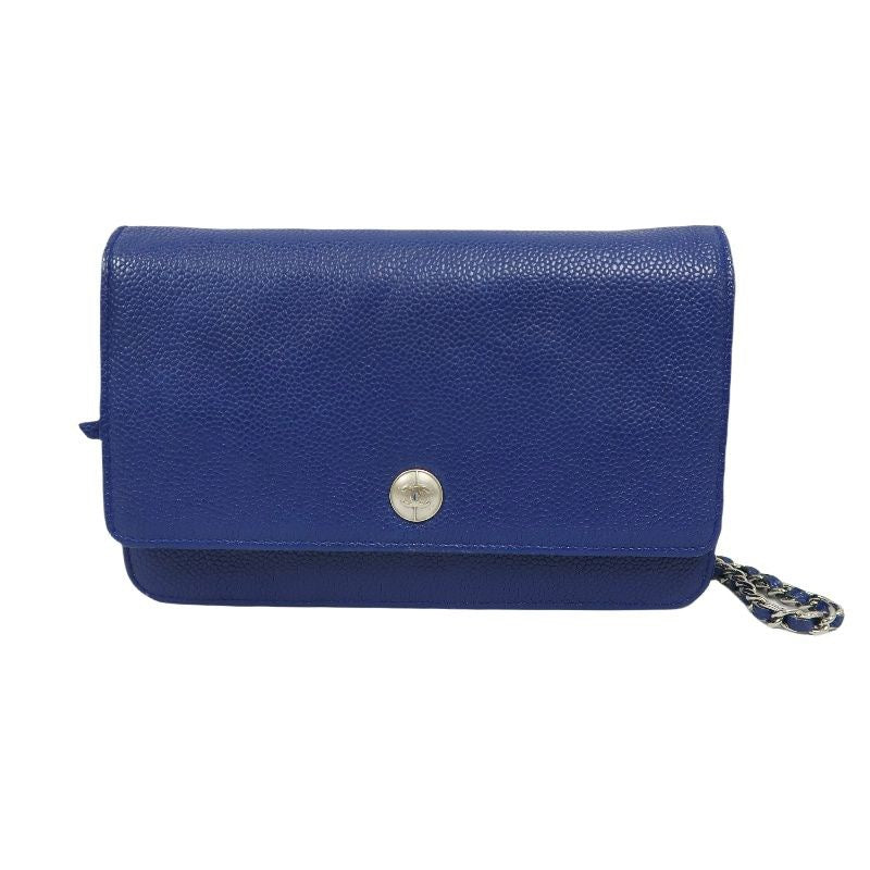 CHANEL Navy Blue Caviar Leather Chain Shoulder Bag, Gold Hardware