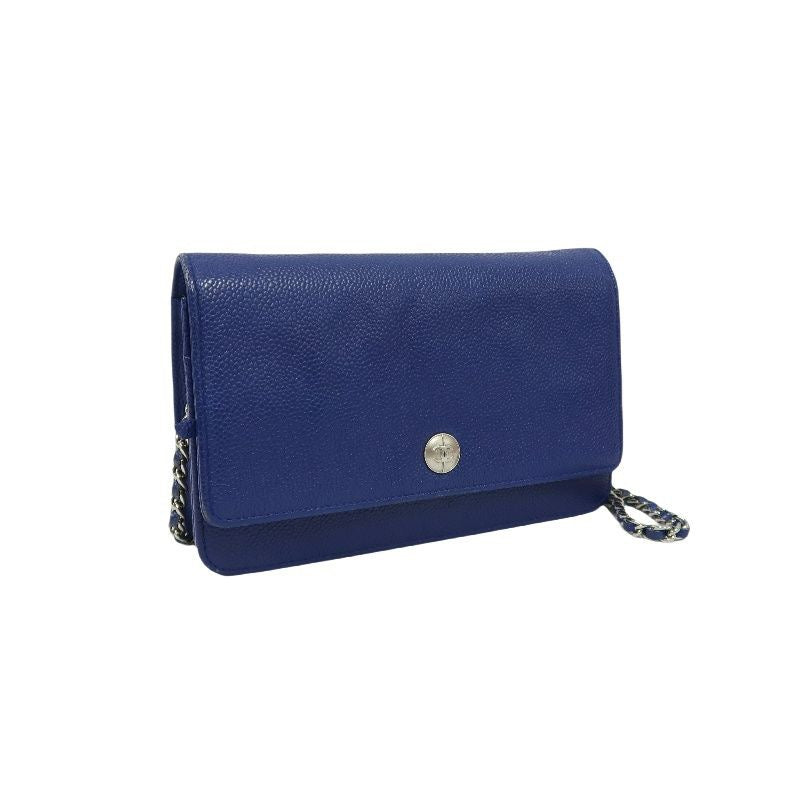 CHANEL Navy Blue Caviar Leather Chain Shoulder Bag, Gold Hardware