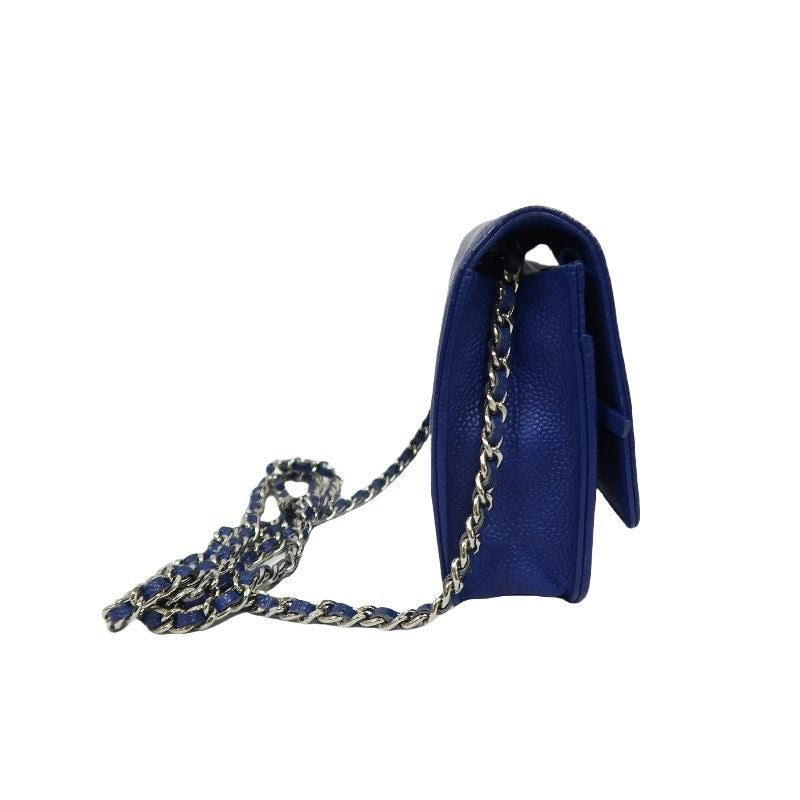 CHANEL Navy Blue Caviar Leather Chain Shoulder Bag, Gold Hardware
