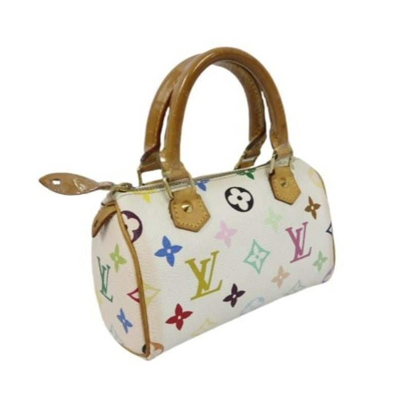LOUIS VUITTON Takashi Murakami White Multicolore Nano Speedy, Coated Canvas PVC with Gold Hardware