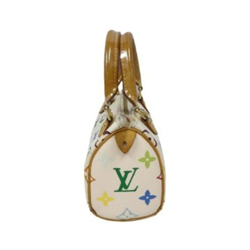 LOUIS VUITTON Takashi Murakami White Multicolore Nano Speedy, Coated Canvas PVC with Gold Hardware