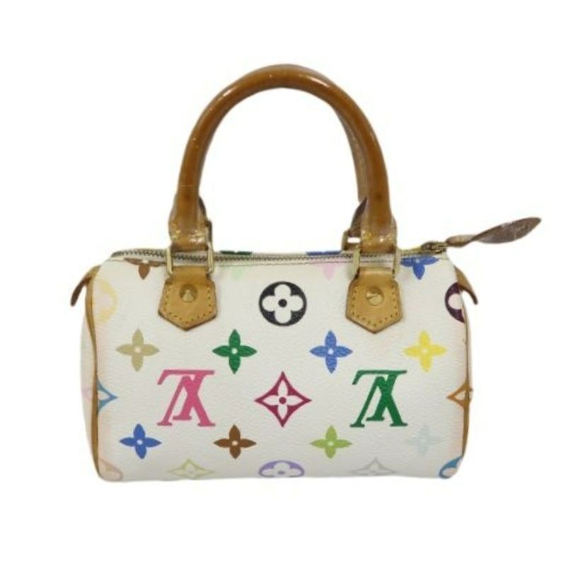 LOUIS VUITTON Takashi Murakami White Multicolore Nano Speedy, Coated Canvas PVC with Gold Hardware