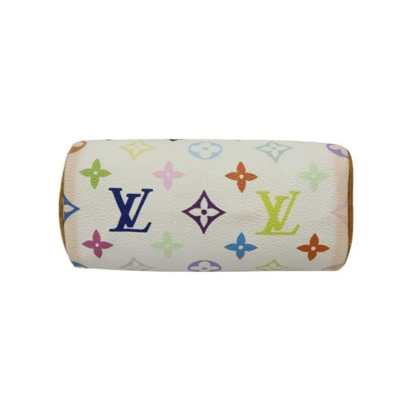 LOUIS VUITTON Takashi Murakami White Multicolore Nano Speedy, Coated Canvas PVC with Gold Hardware
