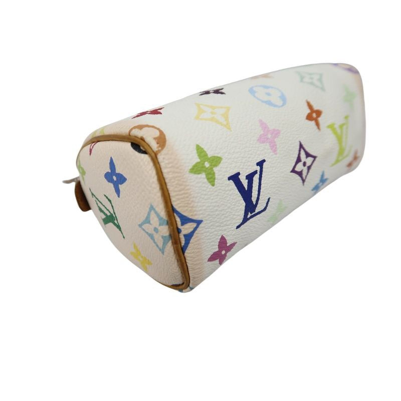 LOUIS VUITTON Takashi Murakami White Multicolore Nano Speedy, Coated Canvas PVC with Gold Hardware