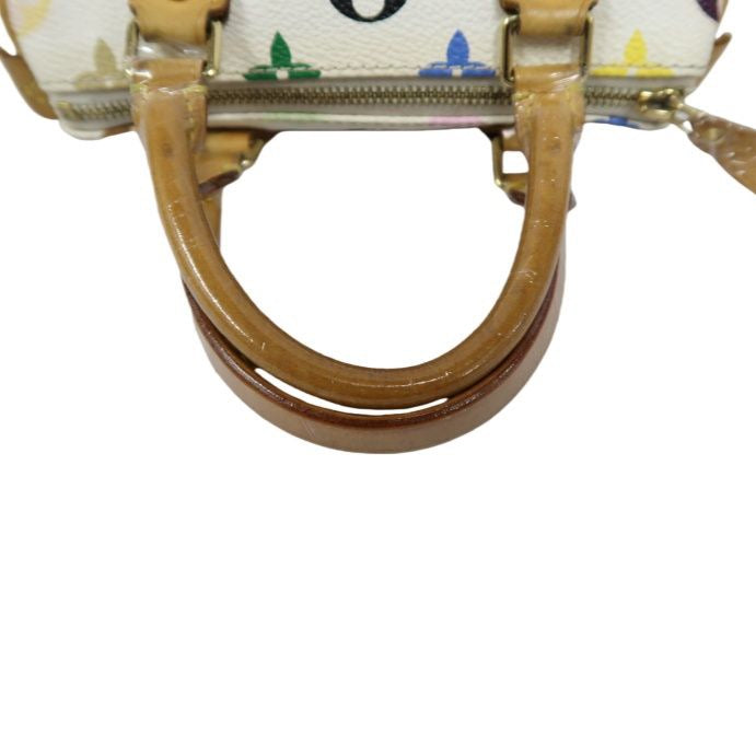 LOUIS VUITTON Takashi Murakami White Multicolore Nano Speedy, Coated Canvas PVC with Gold Hardware