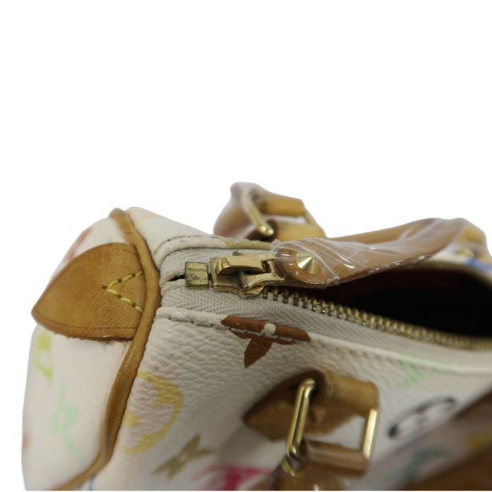 LOUIS VUITTON Takashi Murakami White Multicolore Nano Speedy, Coated Canvas PVC with Gold Hardware