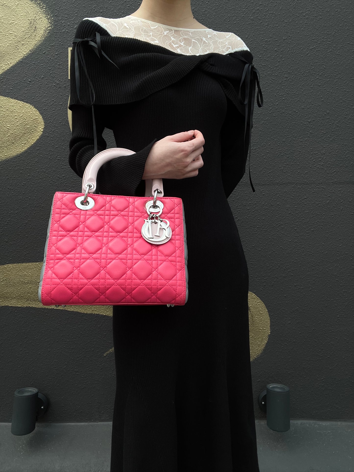 DIOR Cannage Lady Dior Handbag, Pink, Silver-tone Hardware, Pink PVC, 5-Size