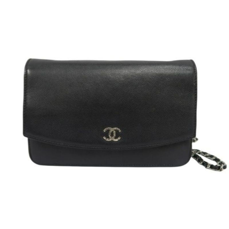 CHANEL Black Caviar Leather WOC Wallet on Chain, Silver Hardware