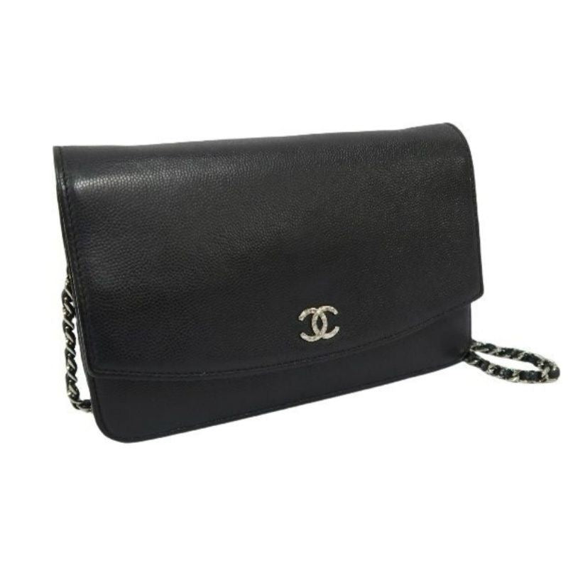 CHANEL Black Caviar Leather WOC Wallet on Chain, Silver Hardware