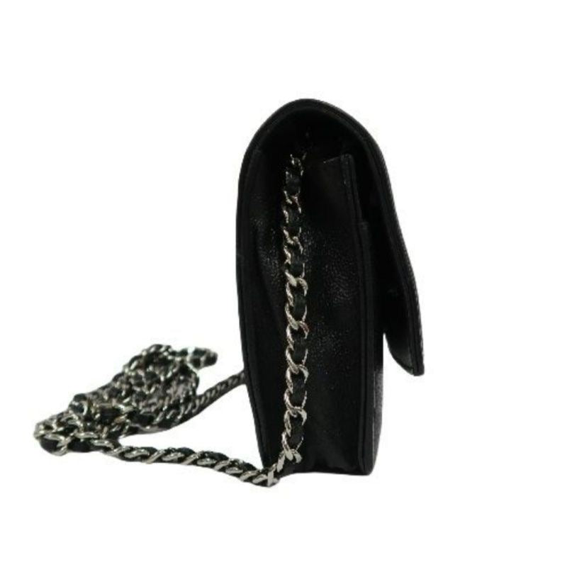 CHANEL Black Caviar Leather WOC Wallet on Chain, Silver Hardware