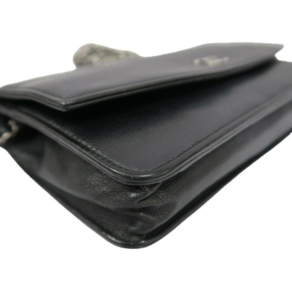 CHANEL Black Caviar Leather WOC Wallet on Chain, Silver Hardware