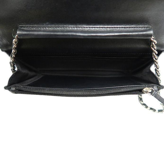 CHANEL Black Caviar Leather WOC Wallet on Chain, Silver Hardware
