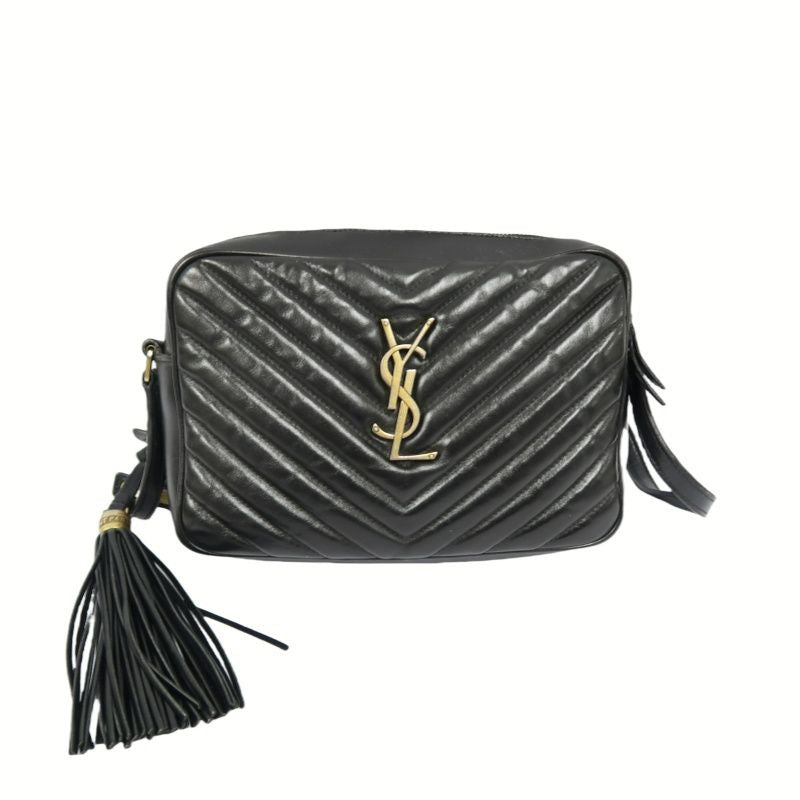 YSL Black Lambskin V-Stitch Shoulder Bag with Gold Hardware