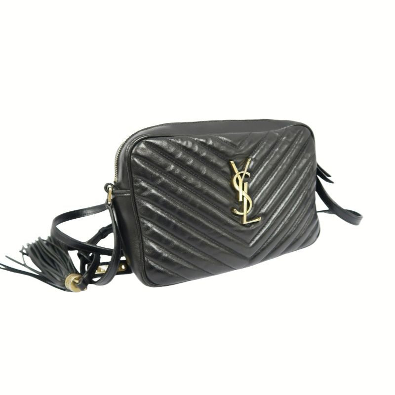 YSL Black Lambskin V-Stitch Shoulder Bag with Gold Hardware