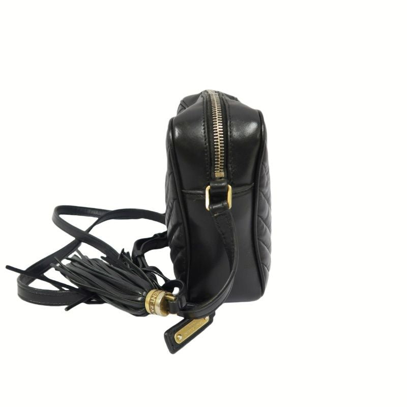 YSL Black Lambskin V-Stitch Shoulder Bag with Gold Hardware