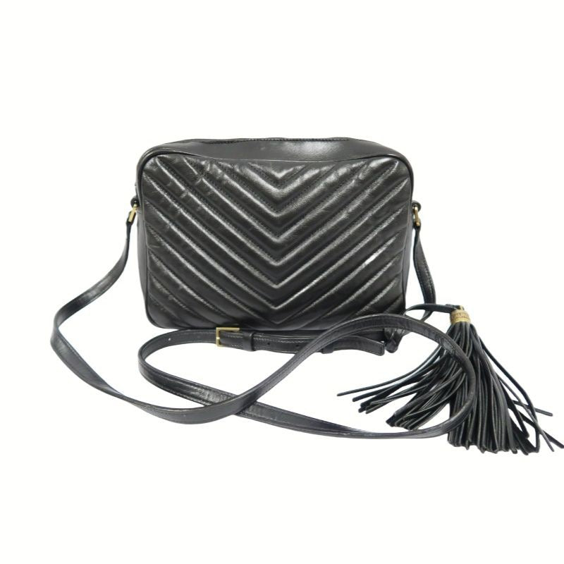 YSL Black Lambskin V-Stitch Shoulder Bag with Gold Hardware