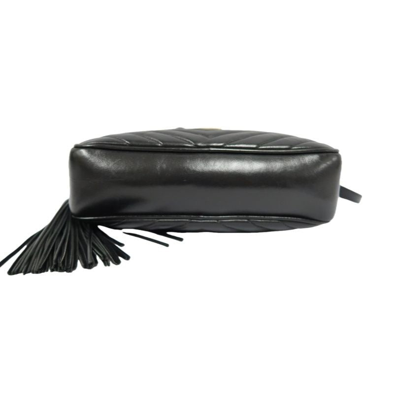 YSL Black Lambskin V-Stitch Shoulder Bag with Gold Hardware