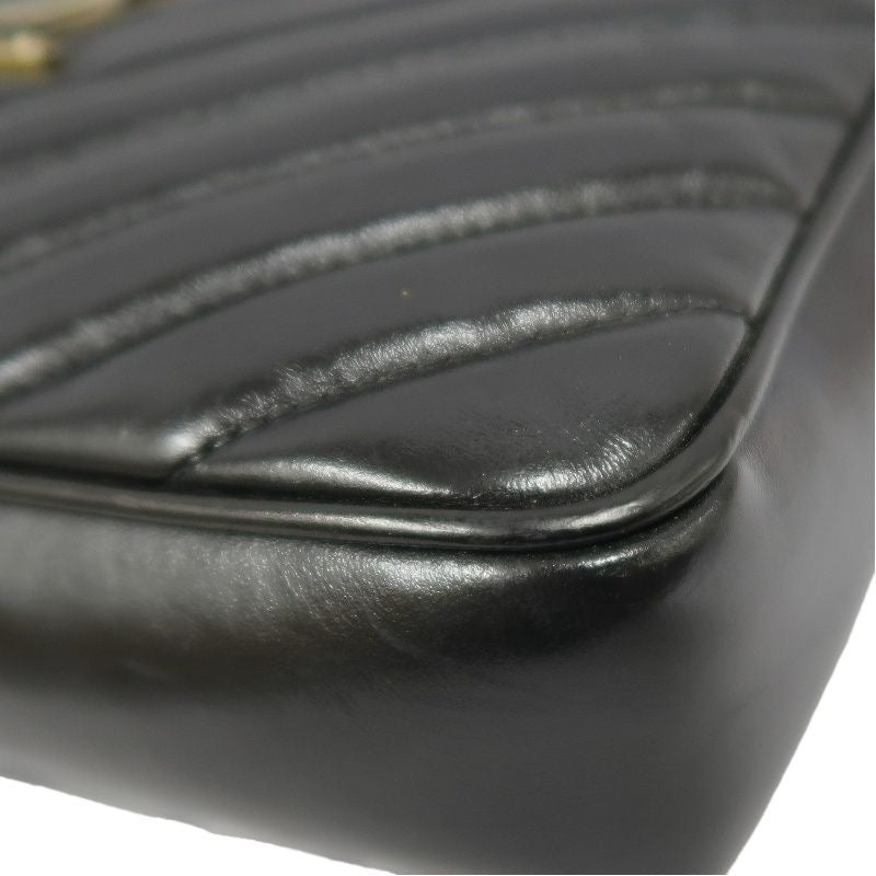 YSL Black Lambskin V-Stitch Shoulder Bag with Gold Hardware