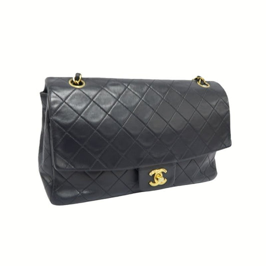 CHANEL Classic Flap Black Lambskin Matelasse Chain Shoulder Bag