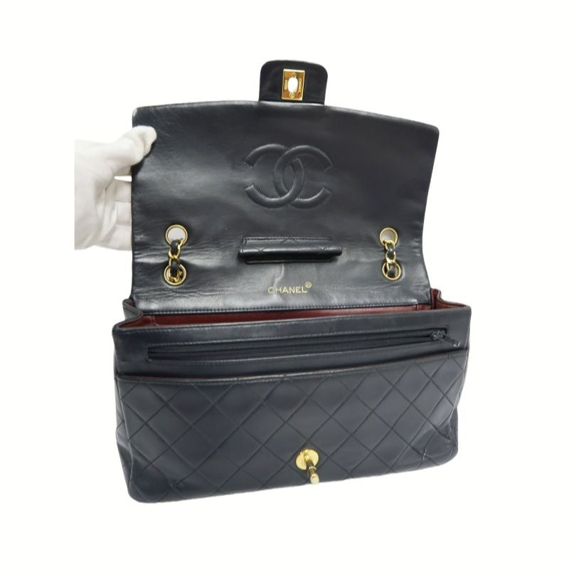 CHANEL Classic Flap Black Lambskin Matelasse Chain Shoulder Bag