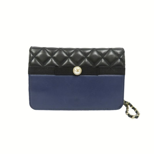 CHANEL Navy x Black Matelasse Chain Shoulder Bag