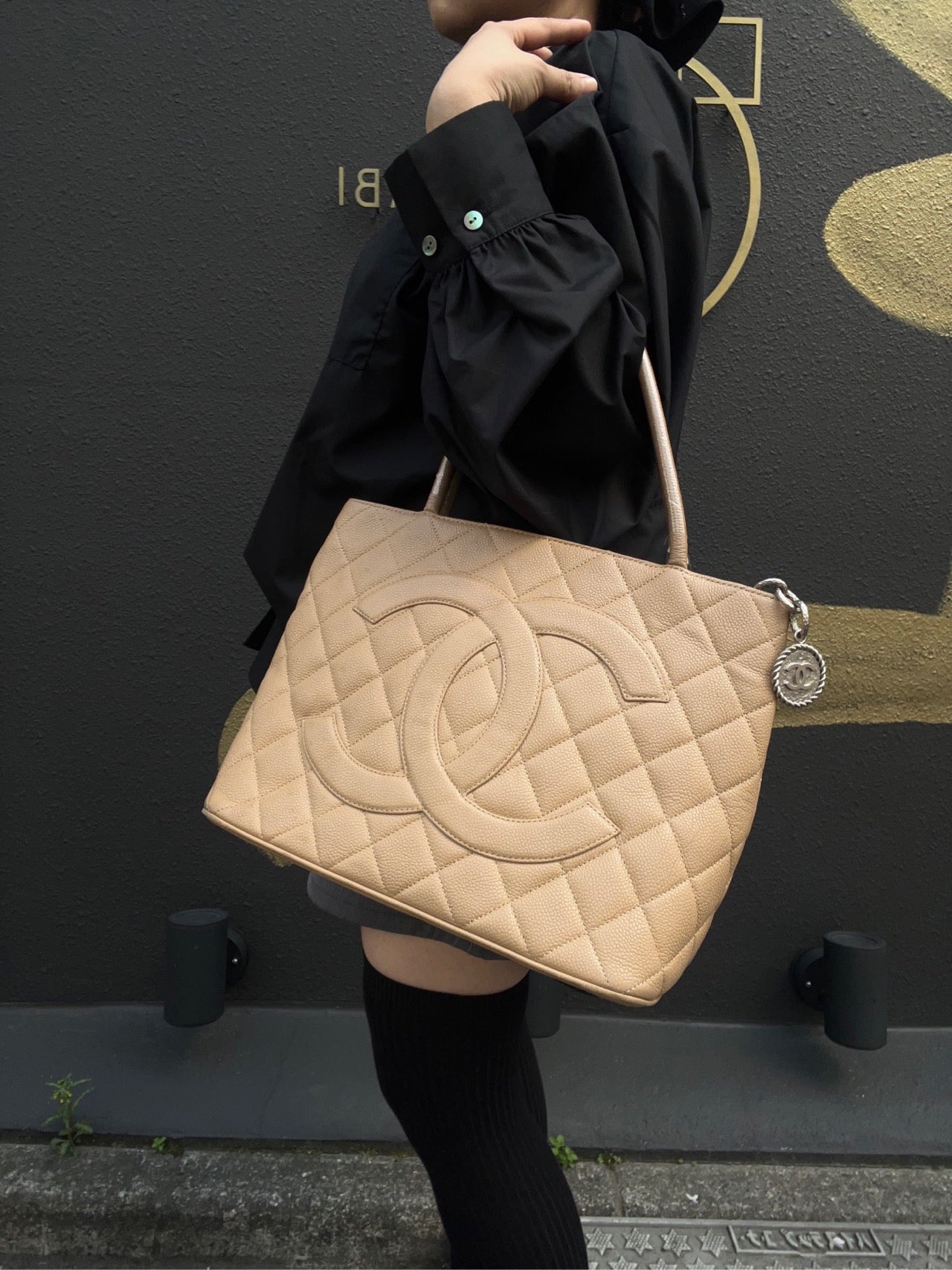 CHANEL Reissue Tote Bag, Beige Caviar Leather, Gold Hardware, with Authenticity Card