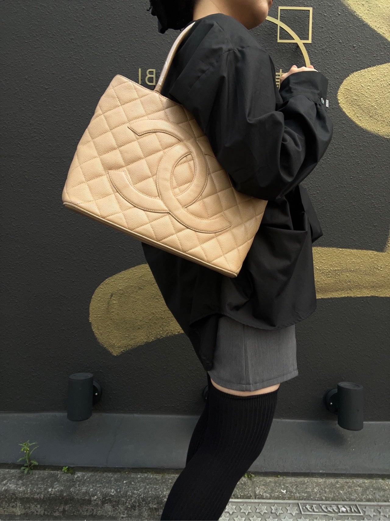 CHANEL Reissue Tote Bag, Beige Caviar Leather, Gold Hardware, with Authenticity Card