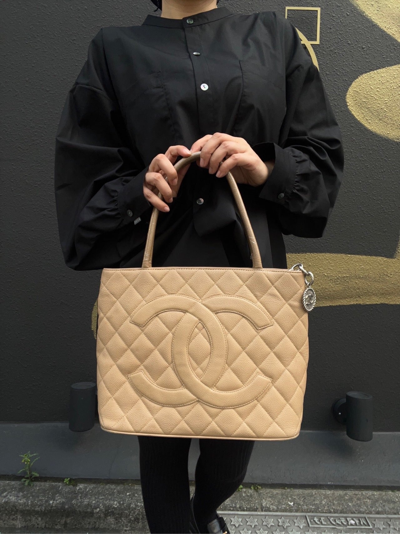 CHANEL Reissue Tote Bag, Beige Caviar Leather, Gold Hardware, with Authenticity Card