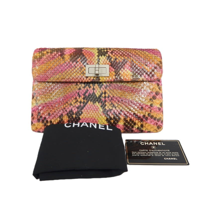 CHANEL Yellow-Pink Snake Skin Clutch Bag, Includes Dust Bag, Box & Guarantee Card