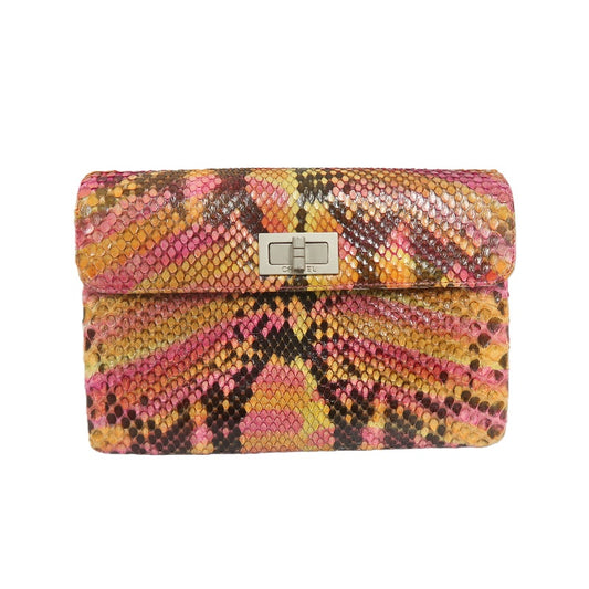 CHANEL Yellow-Pink Snake Skin Clutch Bag, Includes Dust Bag, Box & Guarantee Card